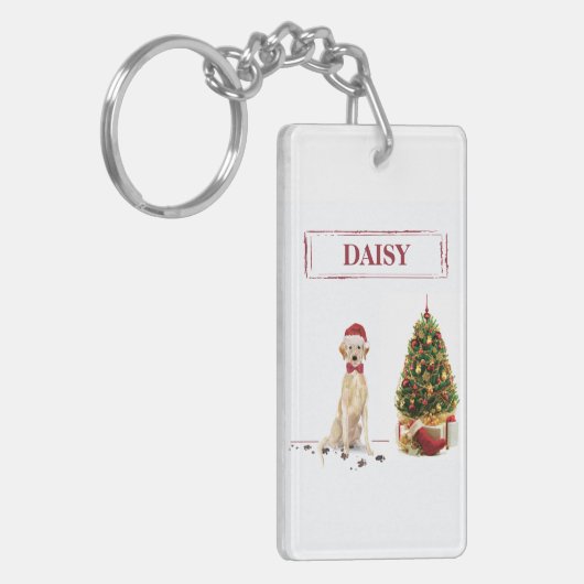 イエローラブラドールリトレおもしろいーバークリスマスドッグ キーホルダー (正面左)