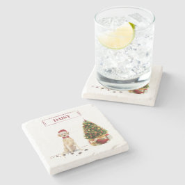 イエローラブラドールリトレおもしろいーバークリスマスドッグ ストーンコースター