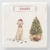 イエローラブラドールリトレおもしろいーバークリスマスドッグ ストーンコースター (正面)