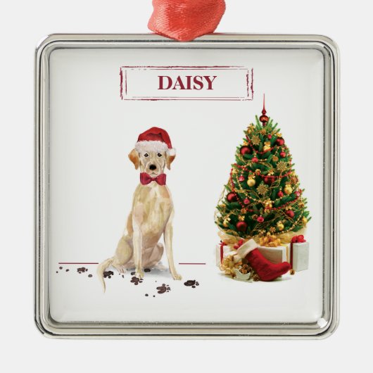 イエローラブラドールリトレおもしろいーバークリスマスドッグ メタルオーナメント (正面)