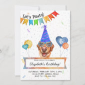 イエローラブラドールレッツポーティドッグ誕生日パーティー 招待状 (正面)