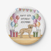 イエローラブラドールレトリエバードッグカラフル誕生日 ペーパープレート (正面)