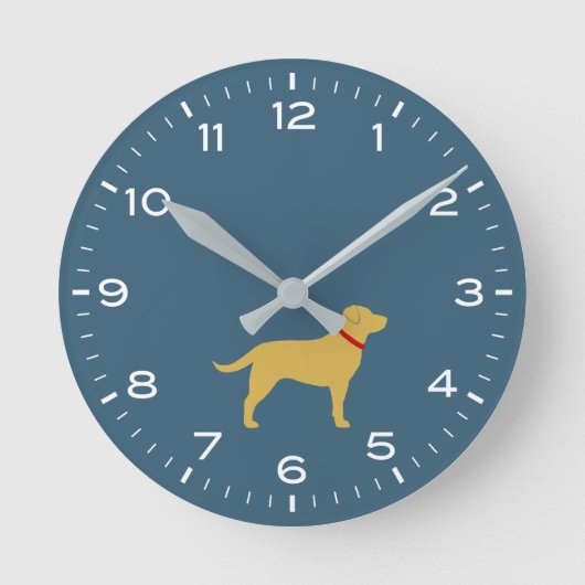 イエローラブラドールレトリエバードッグシルエット ラウンド壁時計 (正面)