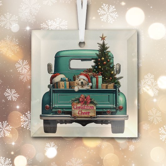 イエローラブラドールレトリエバーパップファームトラッククリスマス ガラスオーナメント