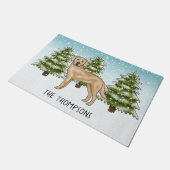 イエローラブラドールレトリエバーブルーウィンターファミリー名 ドアマット (アングル)