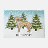 イエローラブラドールレトリエバーブルーウィンターファミリー名 ドアマット (正面)