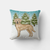 イエローラブラドールレトリエバーブルースノーウィンターフォレスト クッション (正面)