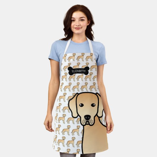 イエローラブラドールレトリエバーマンガードッグ&ネーム エプロン (着用した状態)