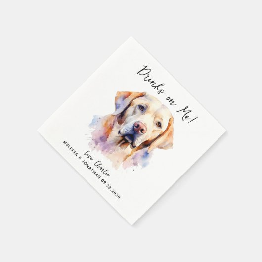 イエローラブラドールレトリエバー結婚ドッグズカクテル スタンダードカクテルナプキン (角)