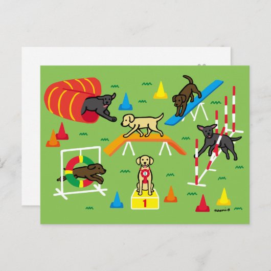 イエローラブラドールレトリバー機敏性マンガ ポストカード (正面/裏面)