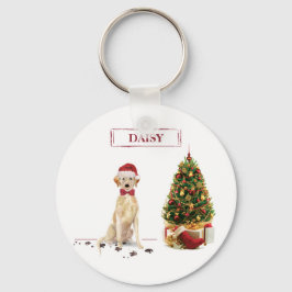 イエローラブラドールレトリバー クリスマスの犬の面白いデザイン キーホルダー
