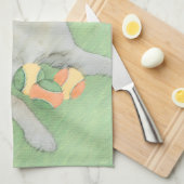 イエローラブラドールレトリバー&テニスボール絵画ズ キッチンタオル (四つ折り)