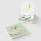 イエローラブラドールレトリバー&テニスボール絵画ズ ストーンコースター (横)