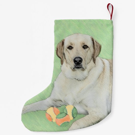 イエローラブラドールレトリバー&テニスボール絵画ズ スモールクリスマスストッキング (裏面)