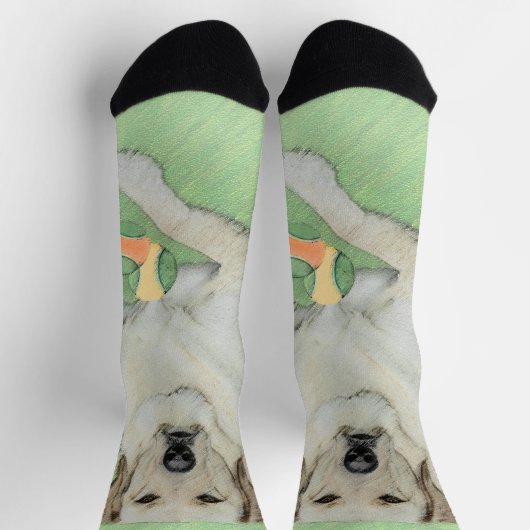 イエローラブラドールレトリバー&テニスボール絵画ズ ソックス (上部)