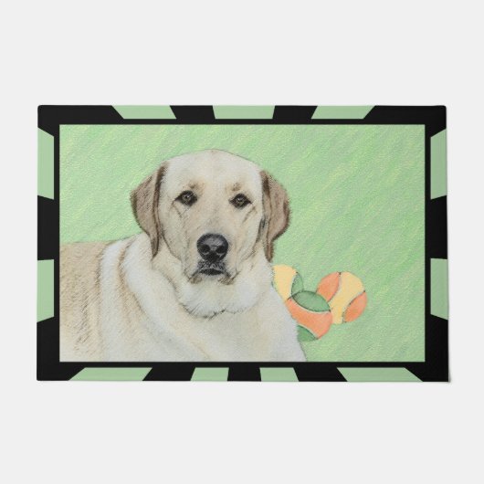 イエローラブラドールレトリバー&テニスボール絵画ズ ドアマット (正面)