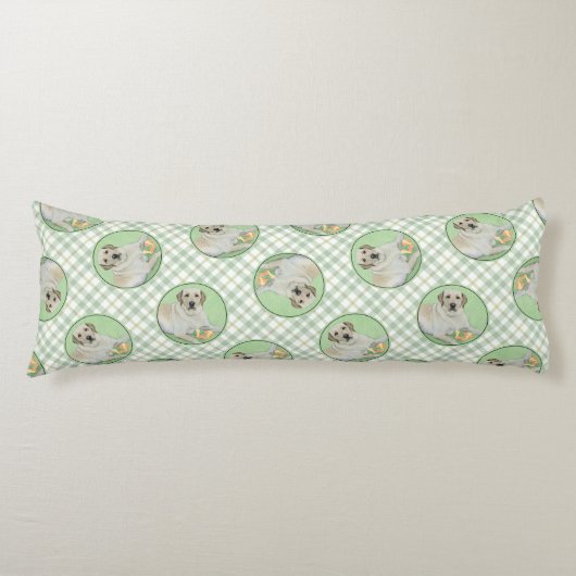 イエローラブラドールレトリバー&テニスボール絵画ズ ボディピロー (正面)