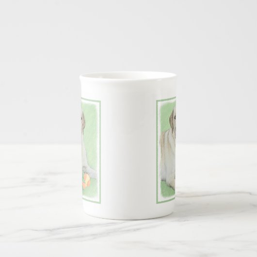 イエローラブラドールレトリバー&テニスボール絵画ズ ボーンチャイナマグカップ (正面)