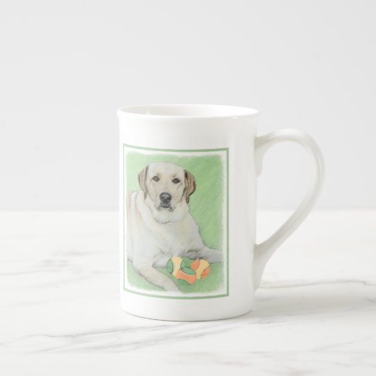 イエローラブラドールレトリバー&テニスボール絵画ズ ボーンチャイナマグカップ (右)