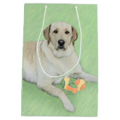 イエローラブラドールレトリバー&テニスボール絵画ズ ミディアムペーパーバッグ (裏面)