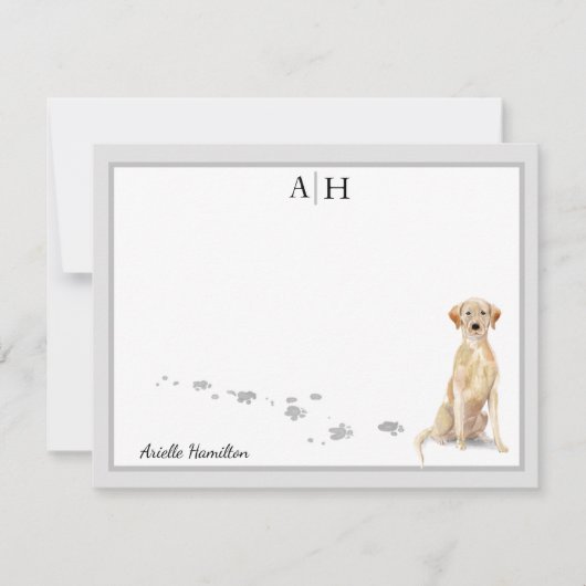 イエローラブラドールレトリーバーグレーモ縁どノグラム ノートカード (正面)