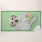 イエローラブラドールレトリーバ&テニスボ絵画ールズ ビーチタオル (正面)