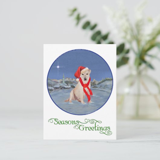 イエローラブラドールレトリーブクリスマス シーズンポストカード (スタンド正面)