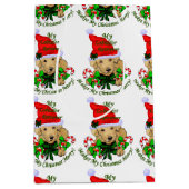 イエローラブラドールレトリーブクリスマス ミディアムペーパーバッグ (正面)