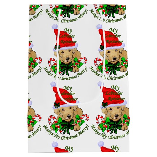 イエローラブラドールレトリーブクリスマス ミディアムペーパーバッグ (裏面)