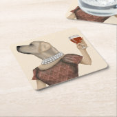 イエローラブラドールワインスヌブ スクエアペーパーコースター (アングル)