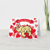 イエローラブラドール子犬かみハートバレンタイン シーズンカード (正面)