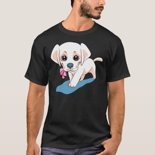 イエローラブラドール子犬とデイジー Tシャツ (正面)