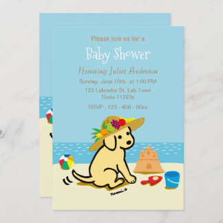 イエローラブラドール子犬わら帽子ベビーシャワー 招待状