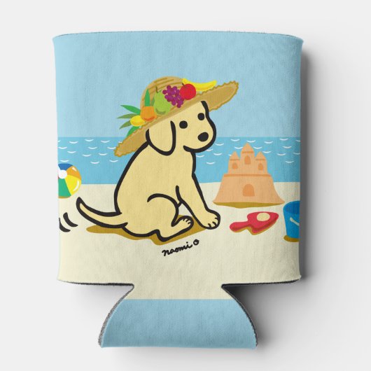 イエローラブラドール子犬わら帽子マンガ 缶クーラー (裏面)