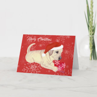 イエローラブラドール子犬クリスマススノーフレーク シーズンカード