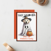 イエローラブラドール子犬ハッピーハローウィン ノートカード (正面/裏面インサイチュ)