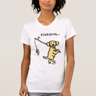 イエローラブラドール魚釣り漫画 Tシャツ
