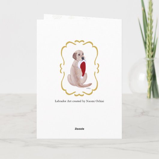 イエローラブラドール&サンタハットスノーフレーククリスマス シーズンカード (裏面)