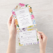 イエローラベンダーワイルドフラワーズ鮮やかフローラ結婚ズ オールインワン招待状 (貼ってはがせる)