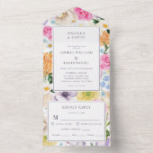 イエローラベンダーワイルドフラワーズ鮮やかフローラ結婚ズ オールインワン招待状 (内側)