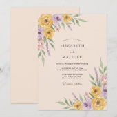 イエローラベンダー フラワー スプリング ウェディング 招待状 (正面/裏面)