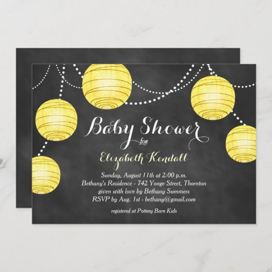 イエローランタンズオンチョークベビーシャワー招待状 招待状 (正面/裏面)