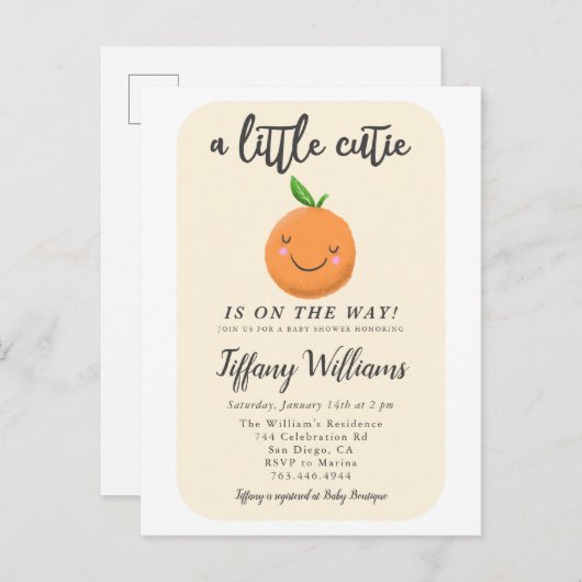 イエローリトルかわいこちゃん男女兼用ベビーシャワー インビテーションポストカード (正面/裏面)