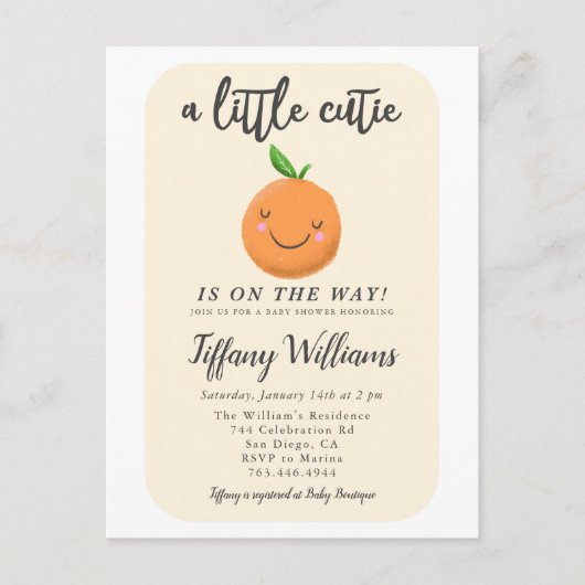 イエローリトルかわいこちゃん男女兼用ベビーシャワー インビテーションポストカード (正面)