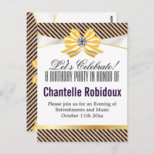 イエローリボンとダマスクパターンのバリエーション ポストカード (正面/裏面)