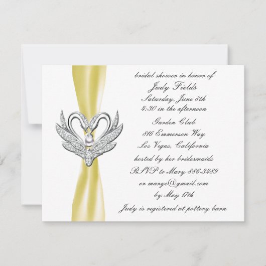 イエローリボンシルバースワンブライダルシャワー招待 招待状 (正面)