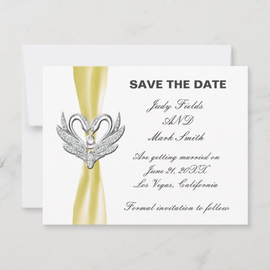 イエローリボンシルバースワン Save The Date カード (正面)