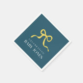 イエローリボンダークティール（緑がかった色）ベビーシャワー スタンダードカクテルナプキン (角)