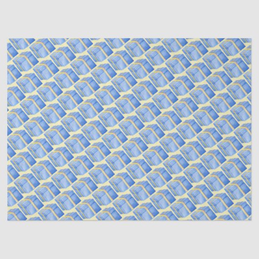 イエローリボン付きブルーギフトボックスティッシュペーパー 薄葉紙 (正面)