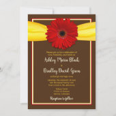 イエローリボン付き赤ガーベラ招待状 招待状 (正面)